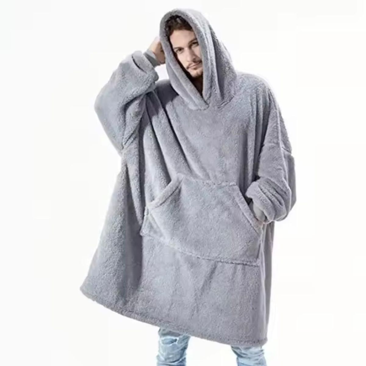 MORLAN - Maxi Polerón Sherpa Bata Manta Capucha Frazada Invierno