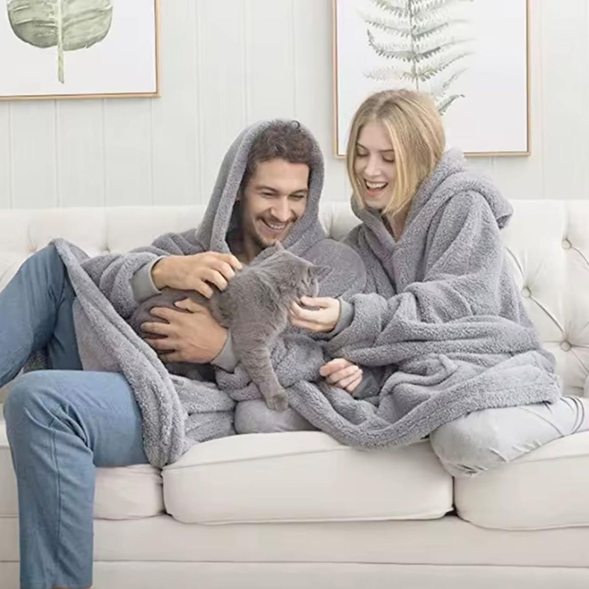MORLAN - Maxi Polerón Sherpa Bata Manta Capucha Frazada Invierno