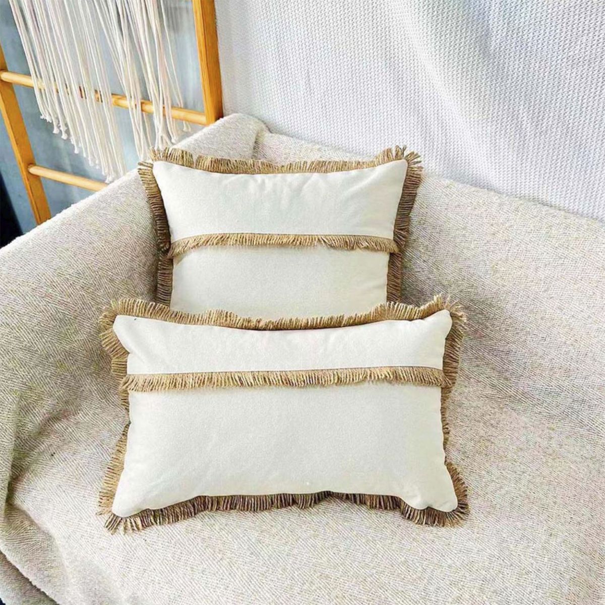 GENERICO - Pack de 02 Fundas De Cojin con detalles en yute 30x50cm md14