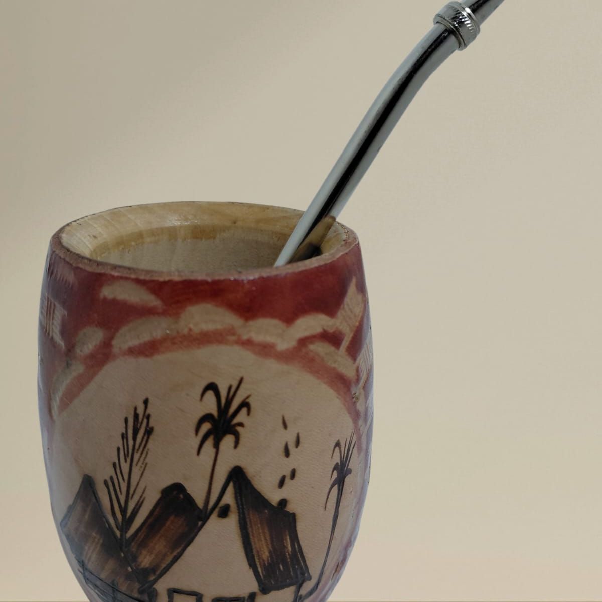 GENERICO - Mate De Madera Con Cuero  100ml  Con Bombilla