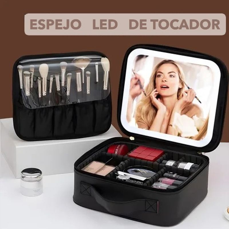 MOVI - Cosmetiquero Organizador de Maquillaje con Espejo Led USB