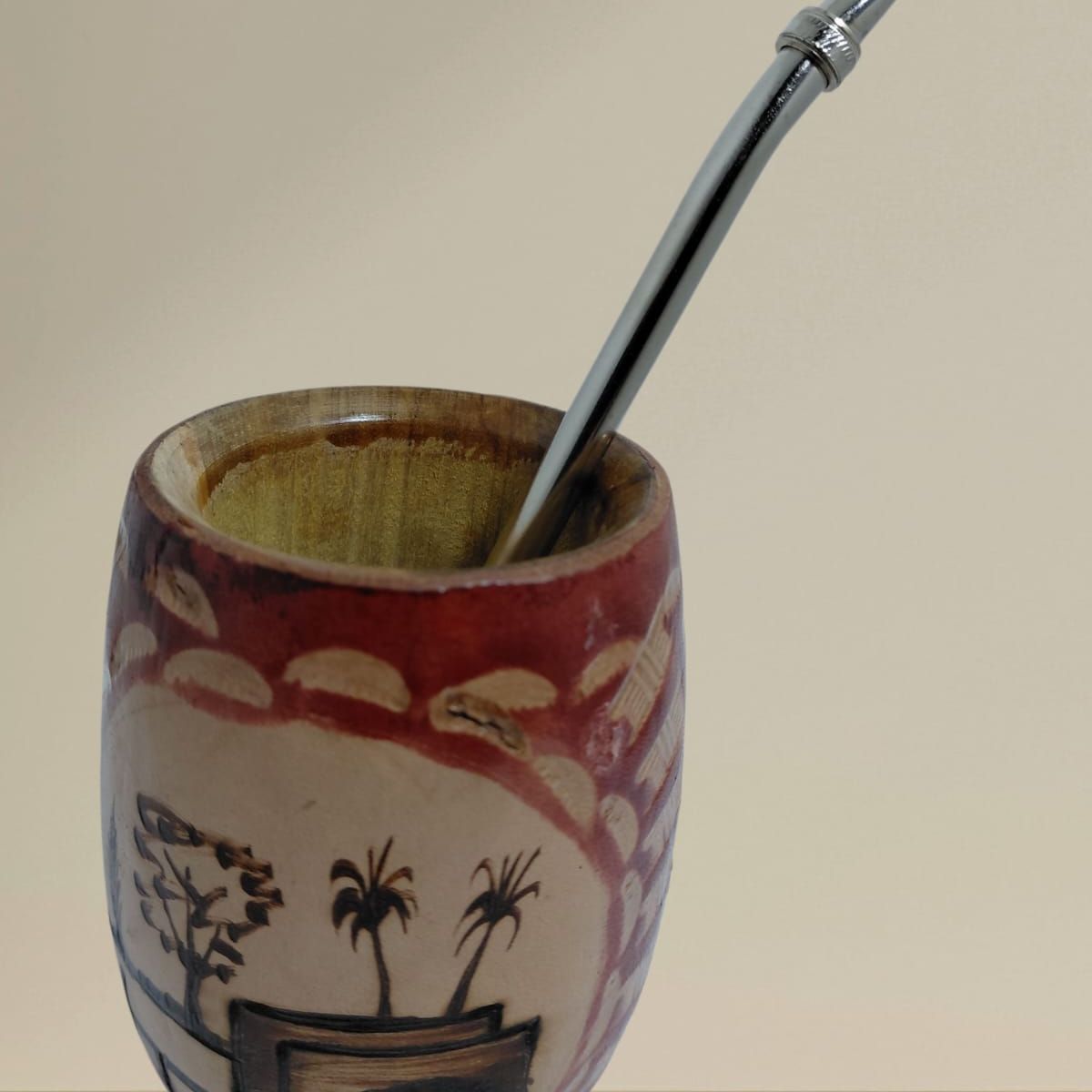 GENERICO - Mate De Madera Con Cuero Taza   100ml  Con Bombilla