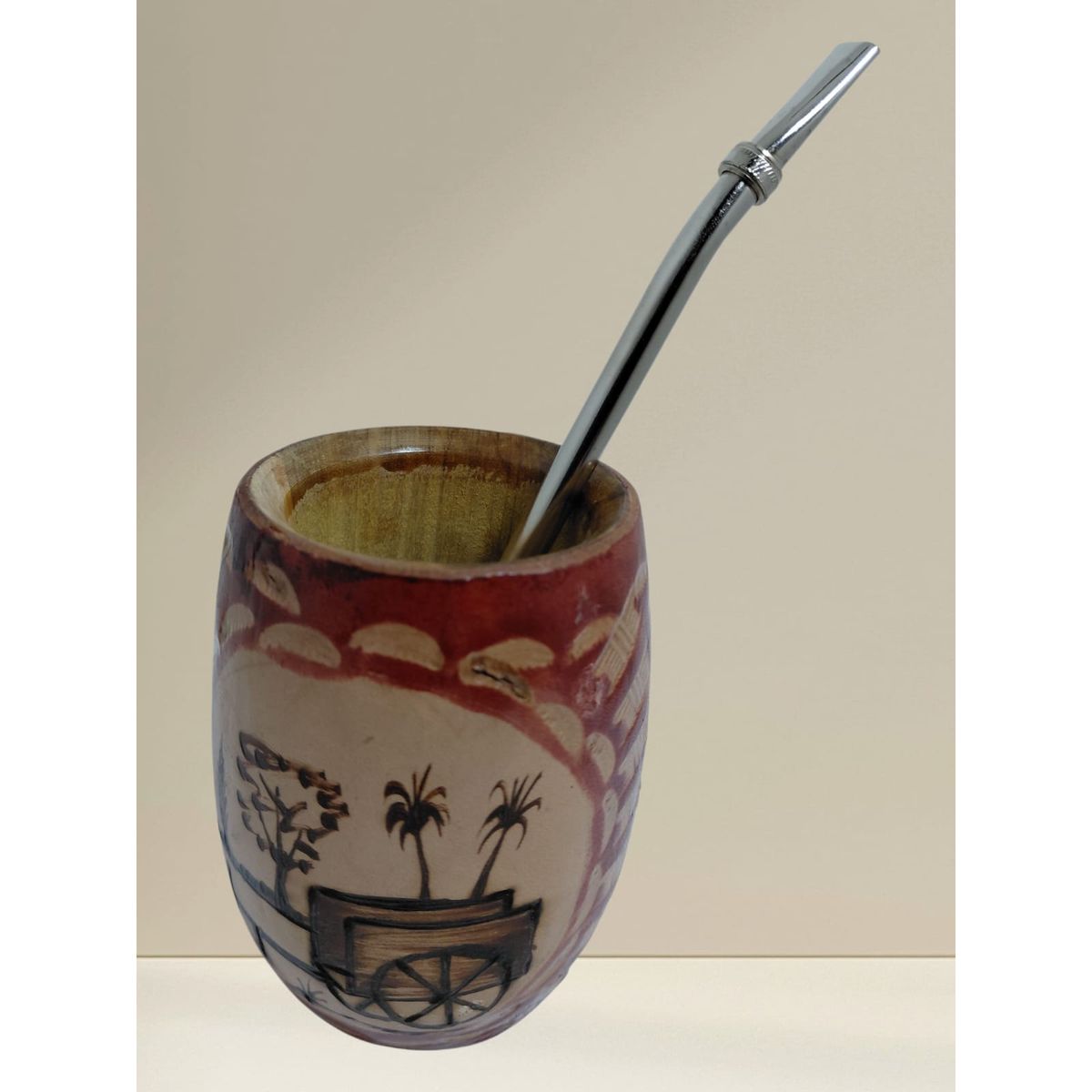 GENERICO - Mate De Madera Con Cuero Taza   100ml  Con Bombilla