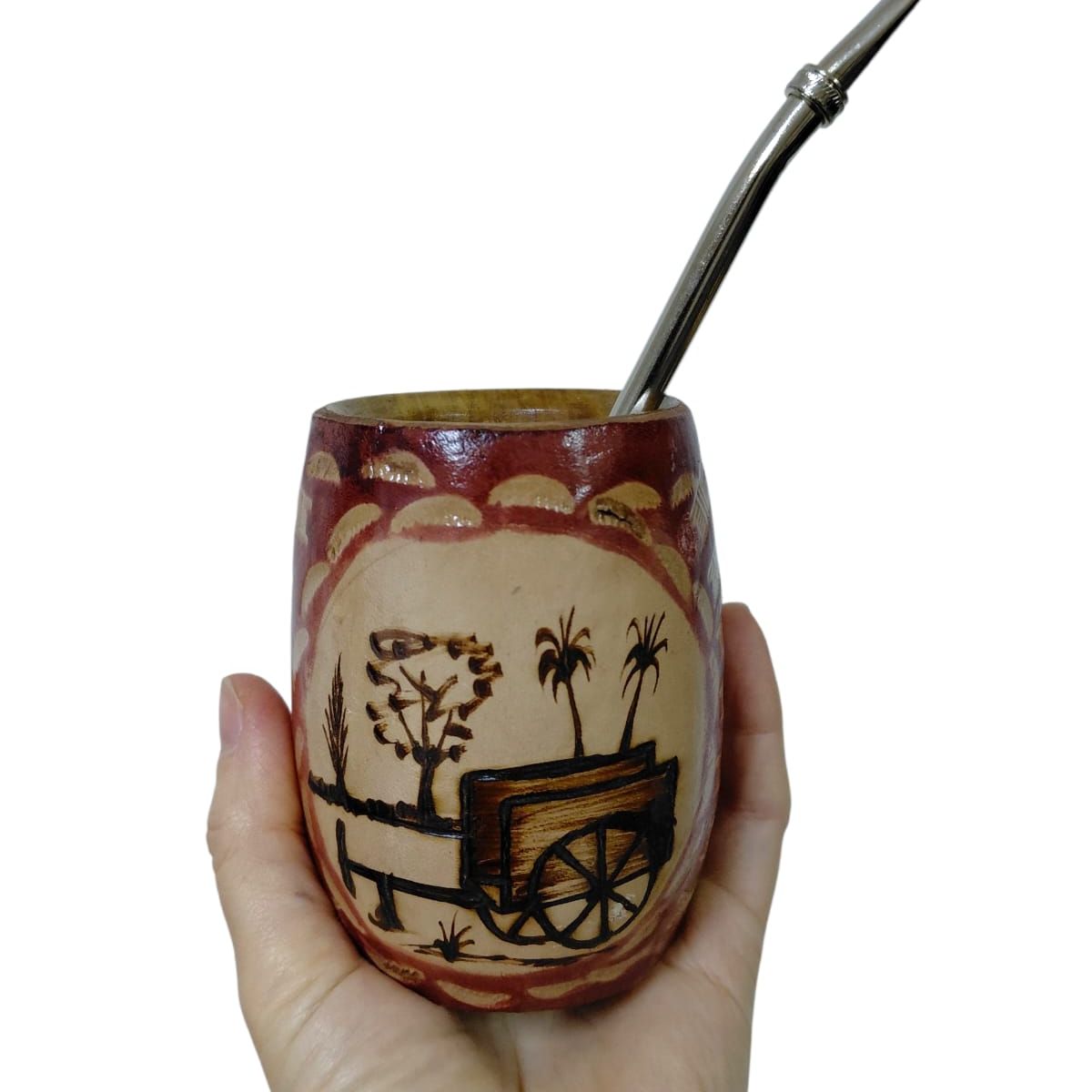 GENERICO - Mate De Madera Con Cuero Taza   100ml  Con Bombilla