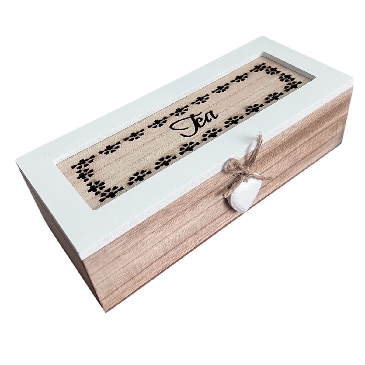 OEM - Caja De Té Mediana De Madera 3 Espacios Corazon Colgante