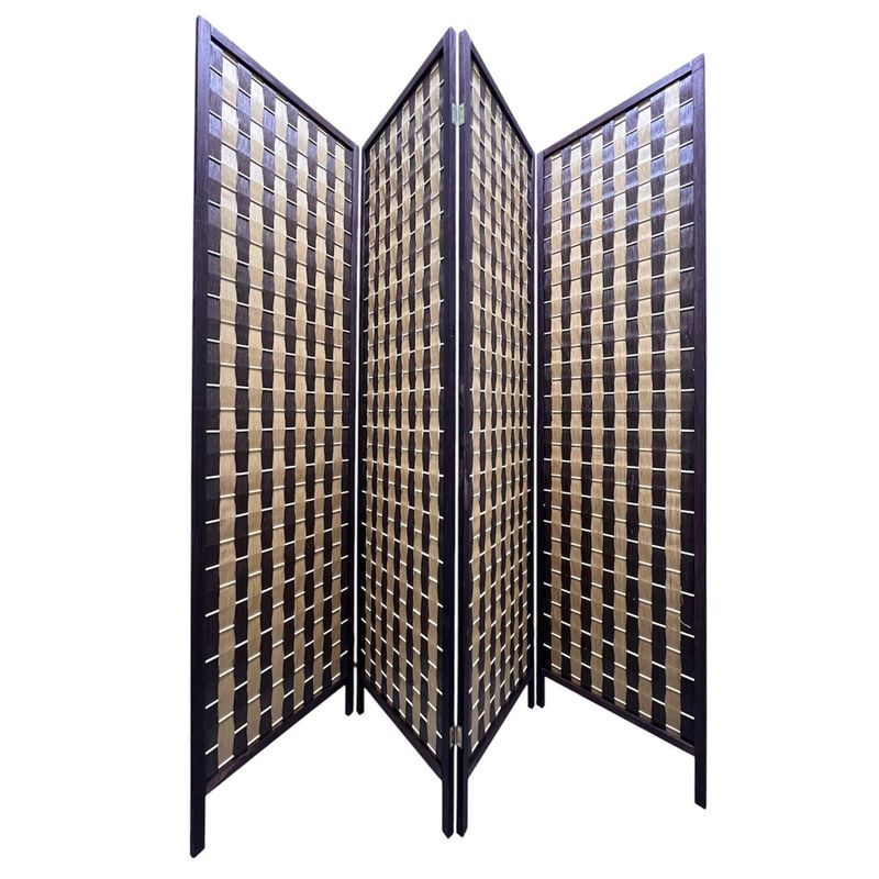 OEM - Biombo De Madera Resistente 4 Paneles Tejido 180cmx180cm