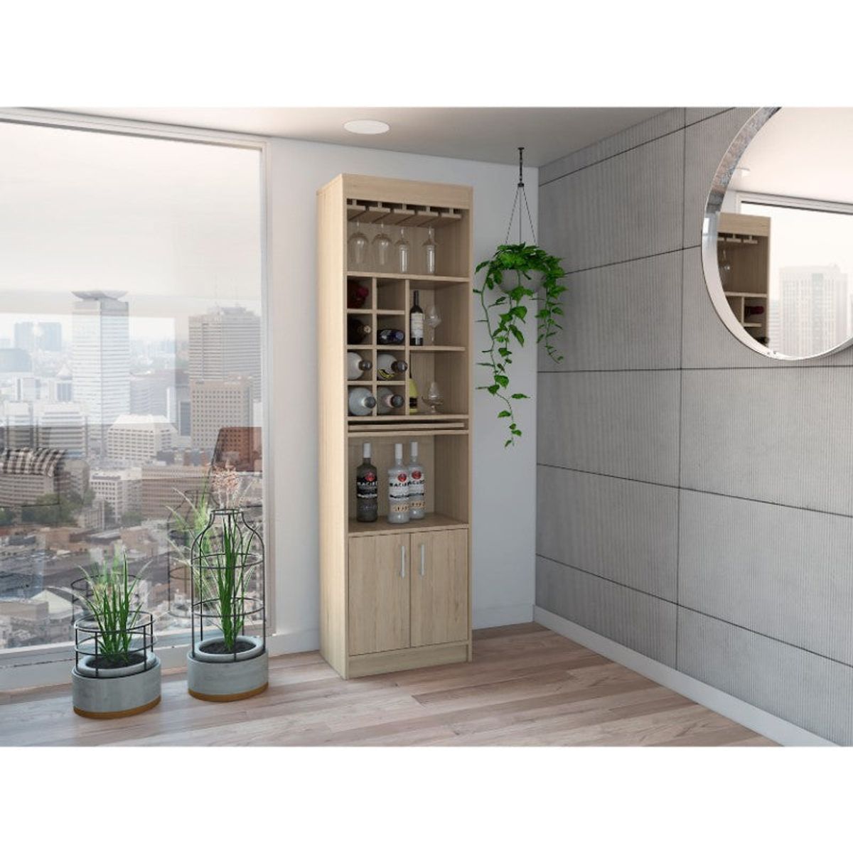 TUHOME - Bar Alto 8 Botelleros Repisa Extensible Fm-012A - Cafe Claro