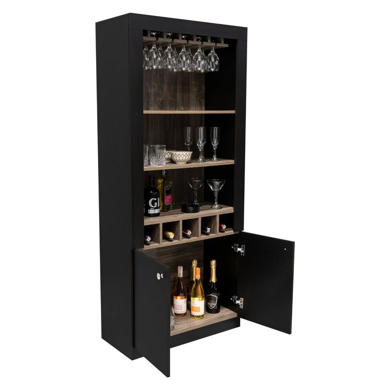TUHOME - Bar Alto Bellagio 2 Puertas Y Portacopas Siena / Wengue 175x75x36 Cm