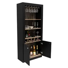 TUHOME - Bar Alto Bellagio 2 Puertas Y Portacopas Siena / Wengue 175x75x36 Cm