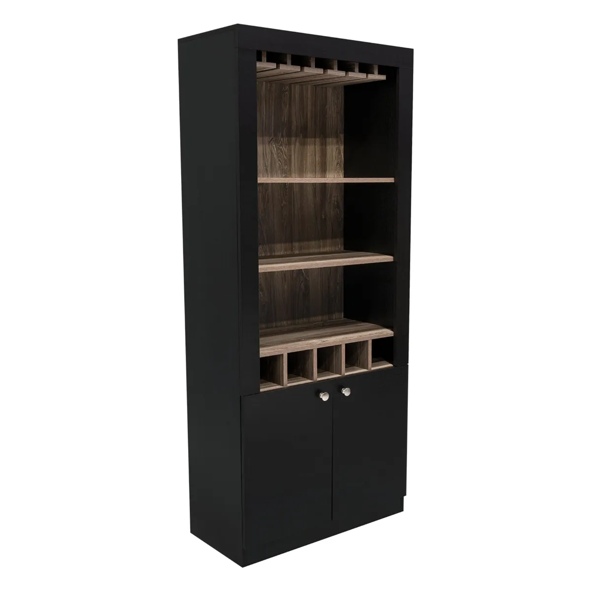 TUHOME - Bar Alto 5 Botelleros Y Portacopas Fm-003C - Cafe Oscuro Y Negro