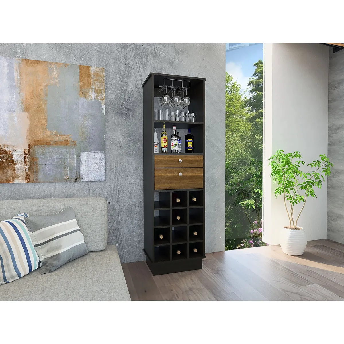 TUHOME - Mueble Bar Classic Caramelo Y Wengue 160x46x40 Cm