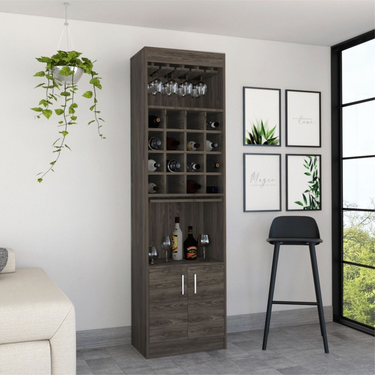 TUHOME - Bar Alto Kava Beijing Coñac Y Blanco Con Portacopas