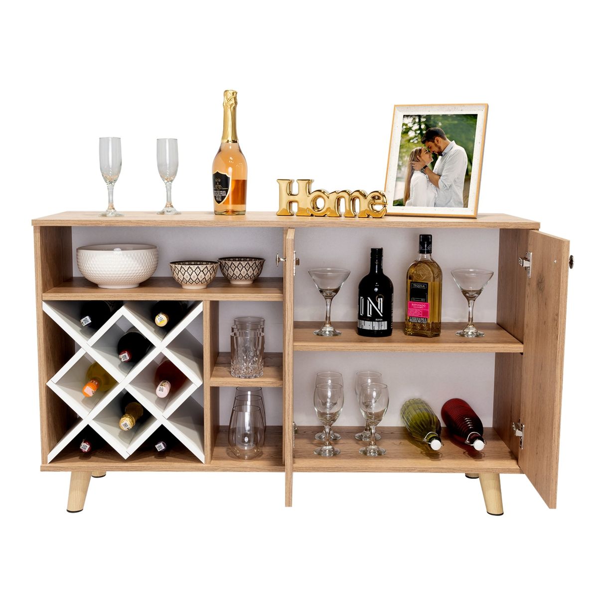 TUHOME - Mueble Bar Bajo Vihti Macadamia Y Blanco