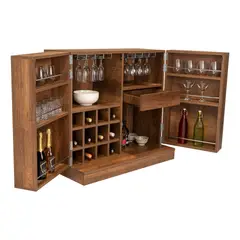 TUHOME - Bar Bajo Sintra 2 Puertas 12 Botelleros Y Portacopas Caramelo