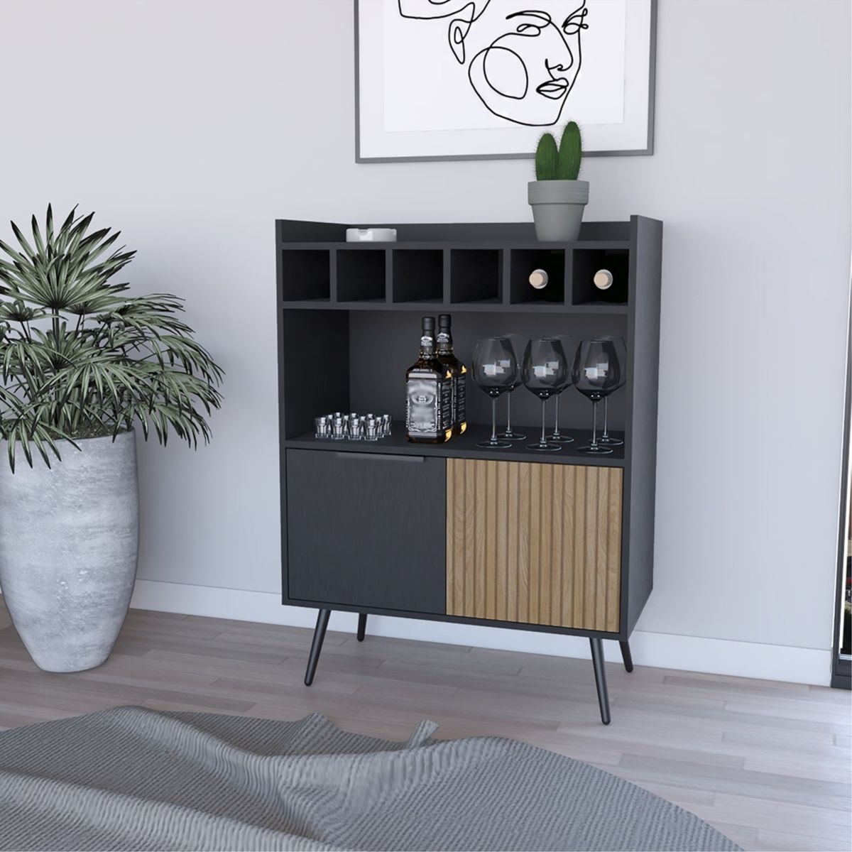 TUHOME - Bar Bajo 6 Botelleros 2 Puertas Fm-007N - Negro