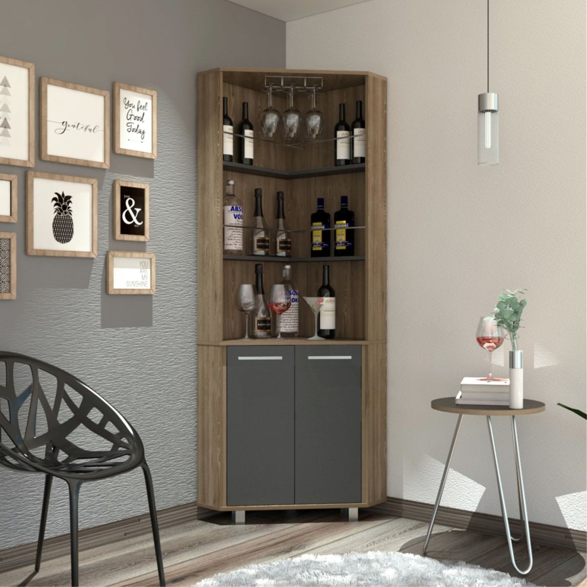 TUHOME - Bar Alto Esquinero Carmenere 2 Puertas Miel Y Plomo