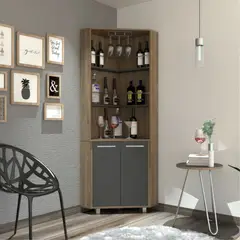 TUHOME - Bar Alto Esquinero Carmenere 2 Puertas Miel Y Plomo