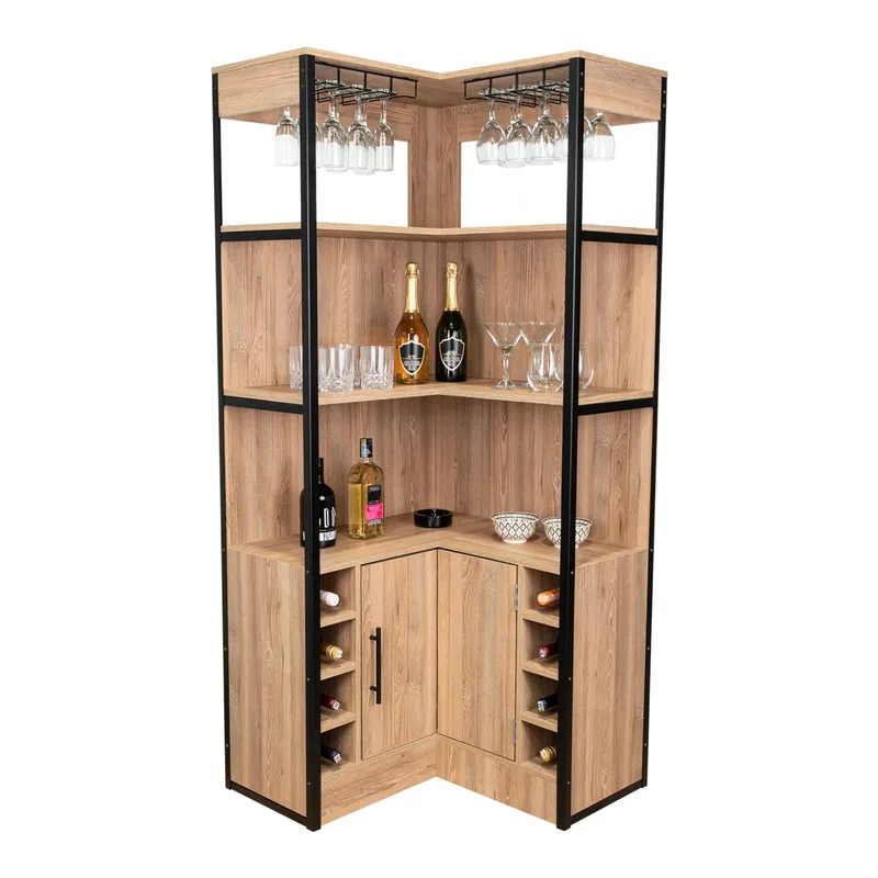 TUHOME - Bar Esquinero Magnum 1 Puerta Miel Con Portacopas