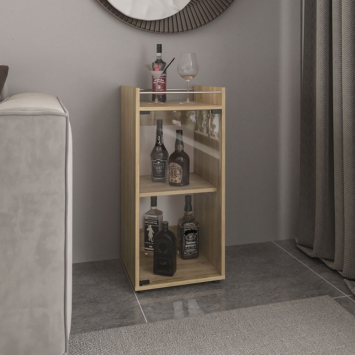 TUHOME - Bar Bajo Theba 1 Puerta Vidrio 813X381X376 Cm Fresno