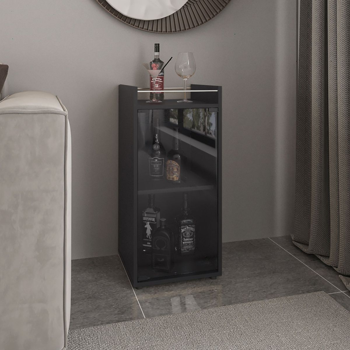 TUHOME - Bar Bajo Theba 1 Puerta Vidrio 813X381X376 Cm Wengue