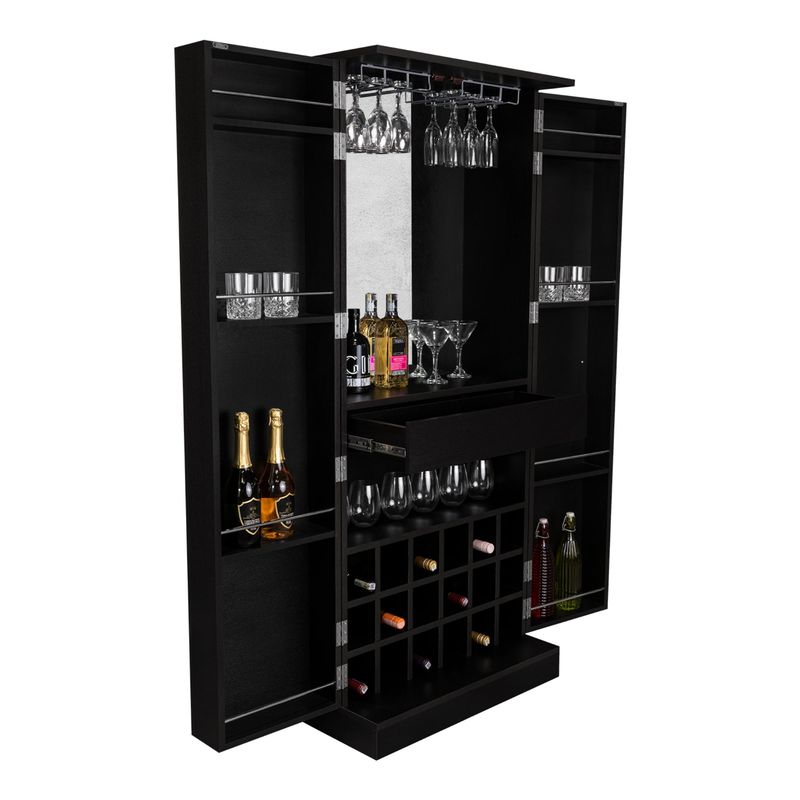 TUHOME - Bar Alto Malbec 2 Puertas Amplio Espacio Wengue Con Portacopas