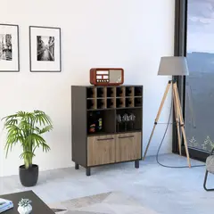 TUHOME - Bar Bajo Kaia Wengue Y Miel 2 Puertas Con 12 Botelleros