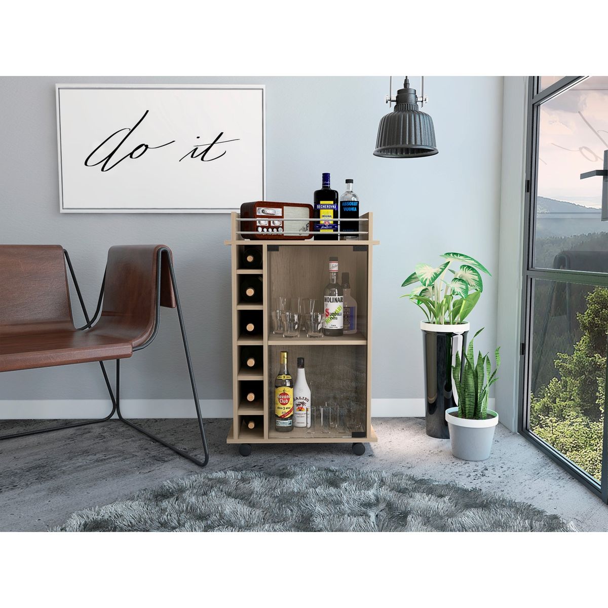 TUHOME - Mueble Bar Dukat Rovere 6 Botelleros 89X41X55 Cm Con Ruedas