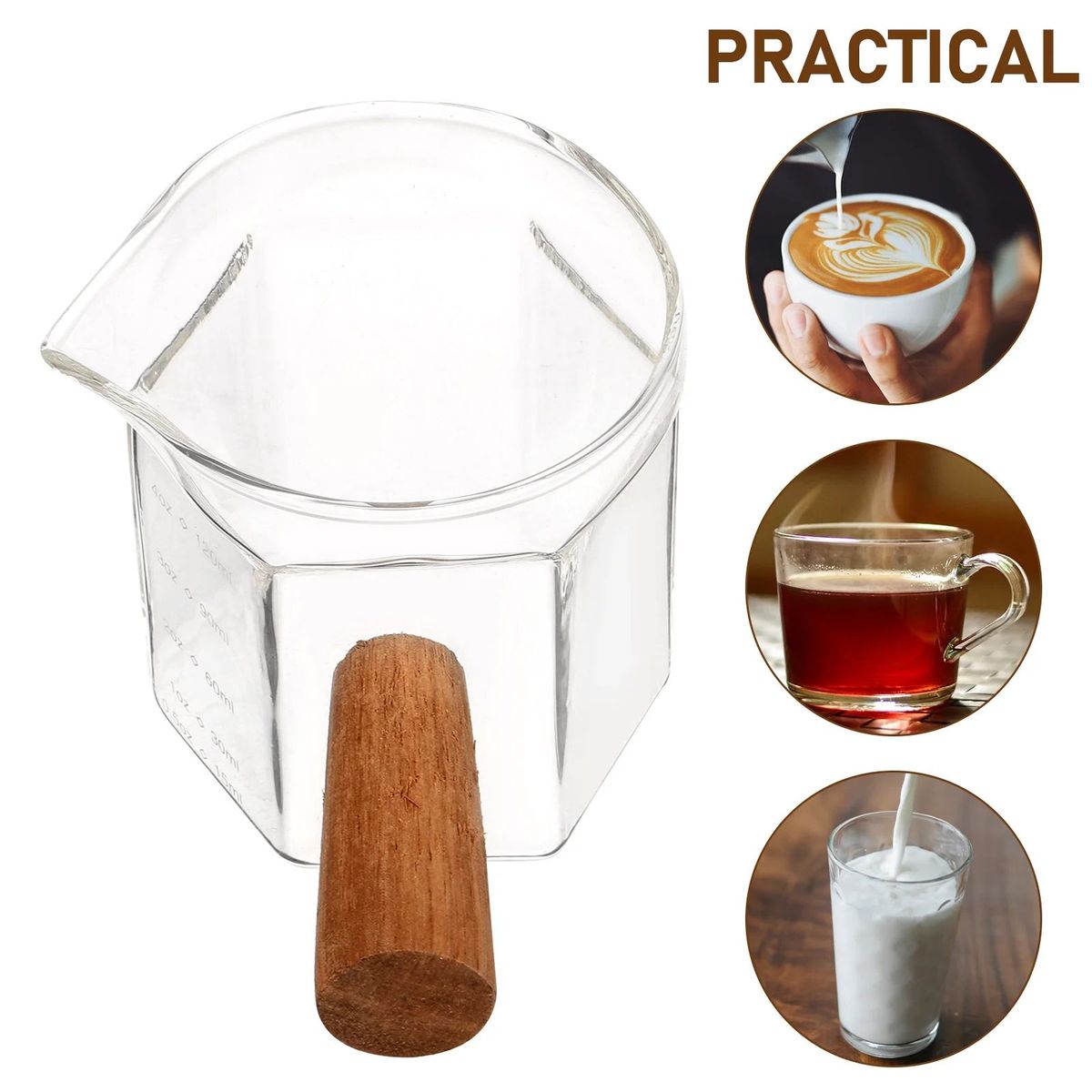 OEM - Taza Medidora Vidrio Vaso Medidor Cafe Leche Hexagonal 120ml