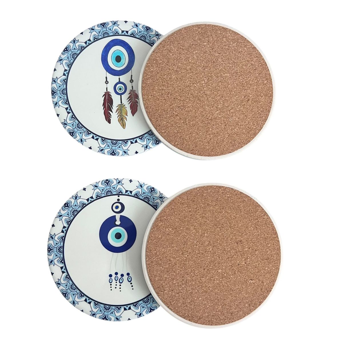 GENERICO - Set 4 Posavasos Ceramica Y Corcho 4 Piezas Atrapasueño