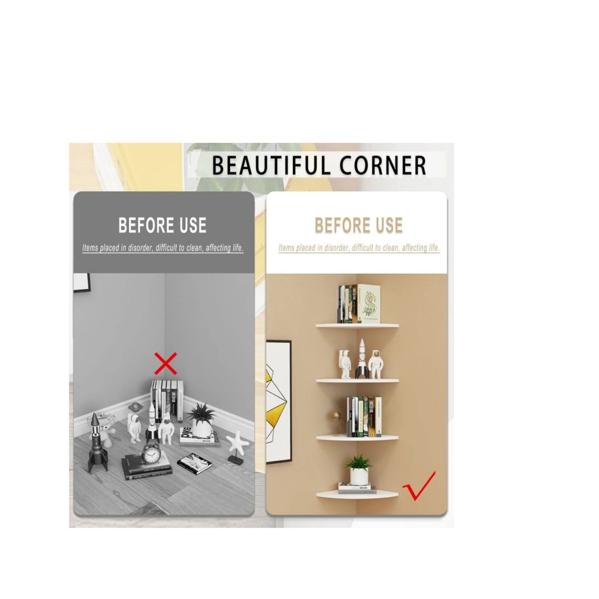 GENERICO - Repisa Esquinero Estante Flotante 4 Niveles Mdf Blanco