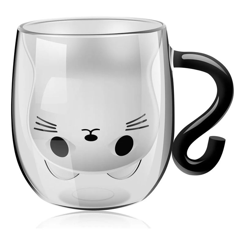 GENERICO - Taza Mug Gato Vidrio Doble Pared Lindo Regalo Catlover
