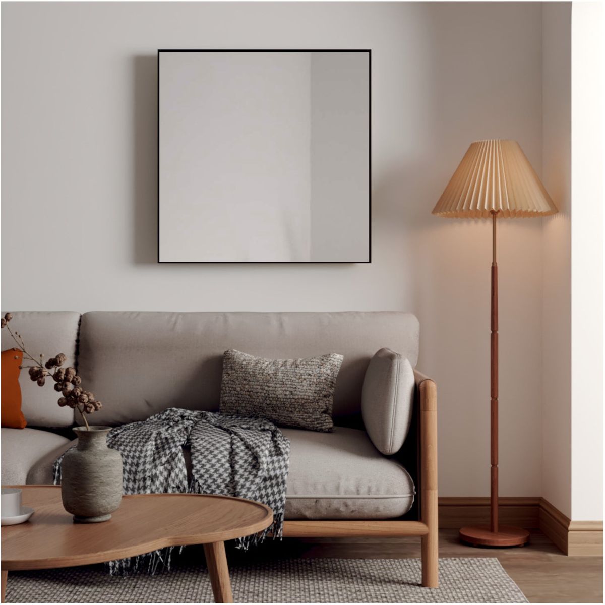 TUHOME - Espejo Ambar 58x58 Cm Marco Metalico Negro