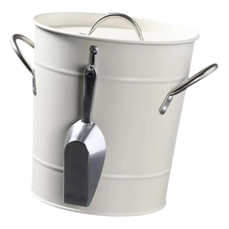 GENERICO - Hielera Metal Blanco Vintage Con Tapa Y Cuchara