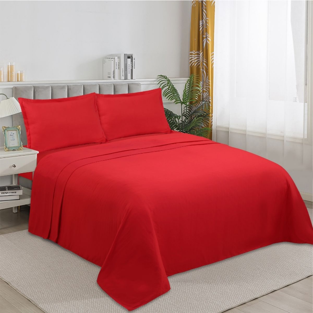 GENERICO - Juego de Sabanas King. 4 Piezas. Color Rojo TFS005