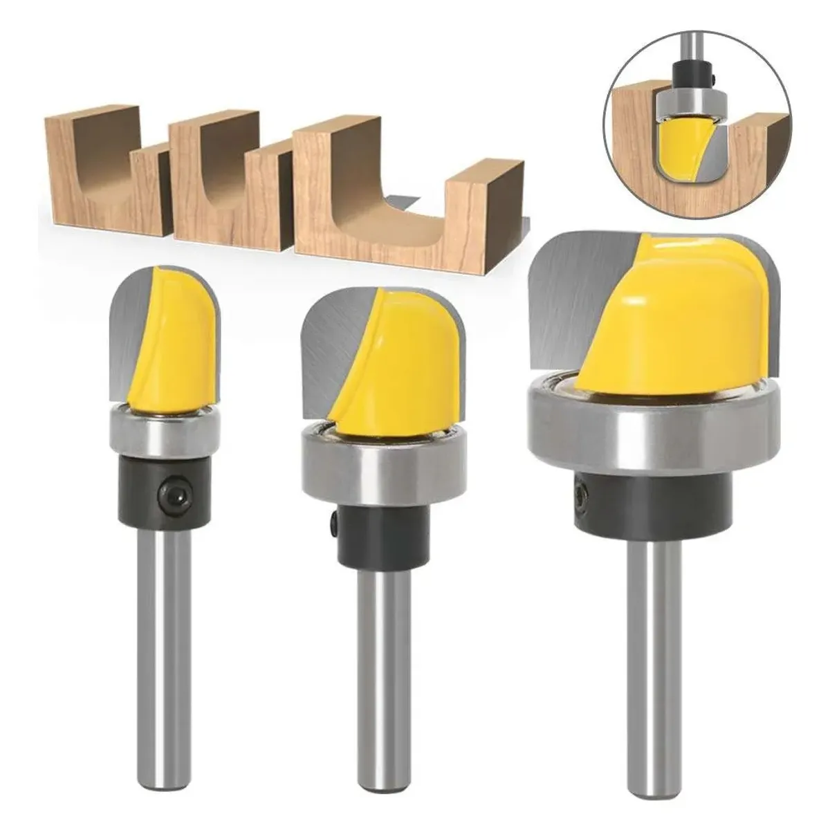 GENERICO - Fresa Madera Vaciado Fondo Canal Toma ¼ 3pcs Copiadora