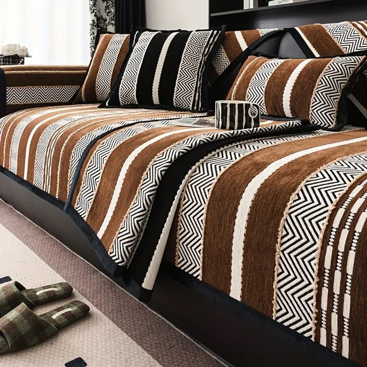 GENERICO - funda para sofa mat  juego de tres piezas CAFE LINEAS ZIGZAG TF