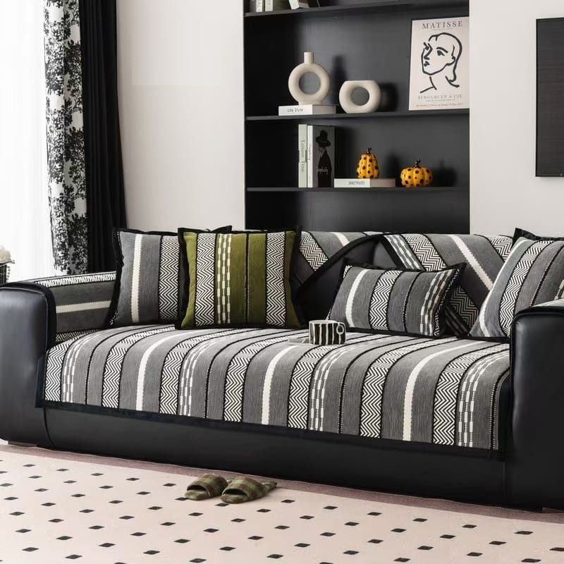 GENERICO - funda para sofa mat  juego de tres piezas GRIS LINEAS ZIGZAG TF