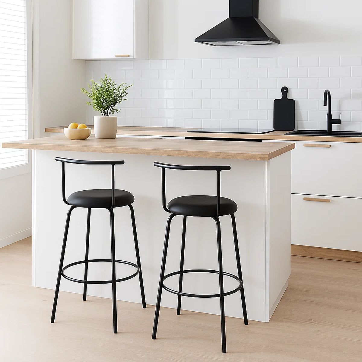 KLIK - Pack de 2 Taburetes Altos Oslo Metal y Cuero Sintético - Negro