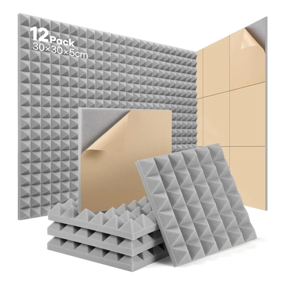 GENERICO - 12 Paneles Esponja Acústicas Espumas 30x30 Forma Piramidal