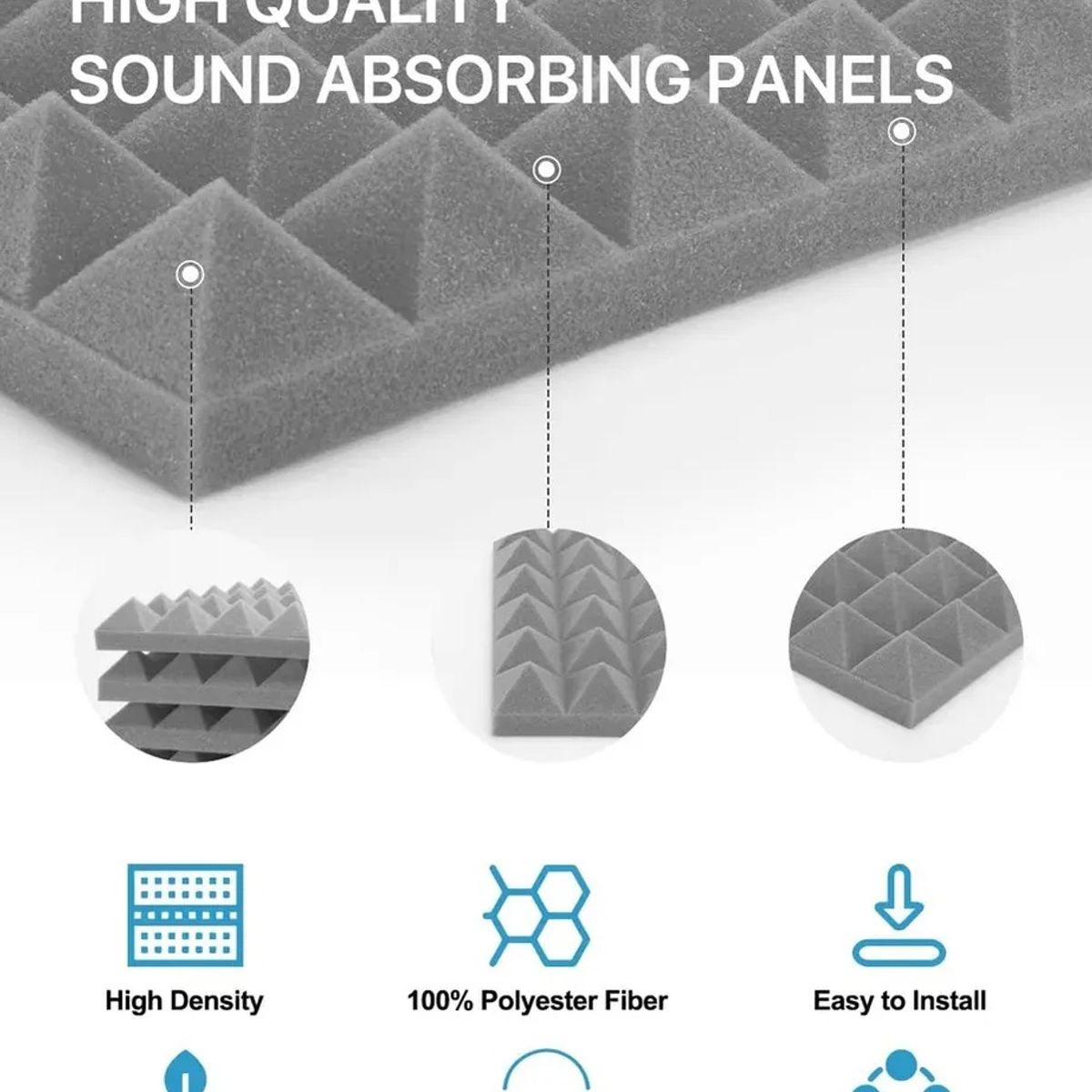 GENERICO - 12 Paneles Esponja Acústicas Espumas 30x30 Forma Piramidal