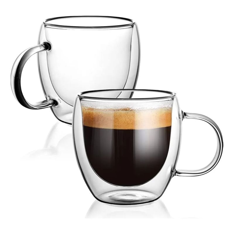 GENERICO - Tazas Para Cafe Doble Pared Cristal 2 Set De Tazas 450ml