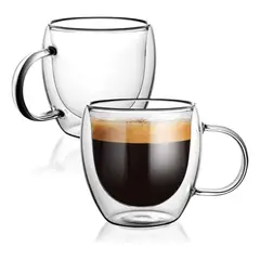 GENERICO - Tazas Para Cafe Doble Pared Cristal 2 Set De Tazas 450ml