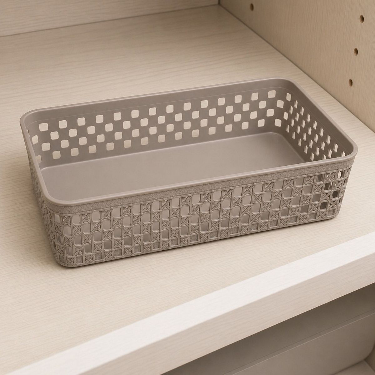 HOMESTAR - Cesta Organizadora Plástica Rectangular 26x17x6 cm - Beige