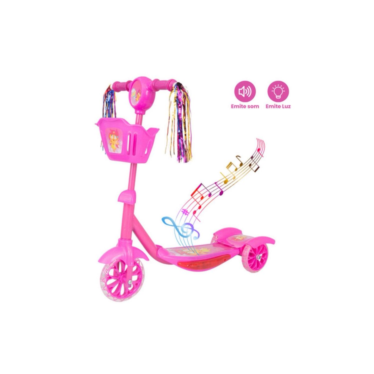 GENERICO - Monopatin 3 Ruedas Con Luces Musica+set de protección rosa