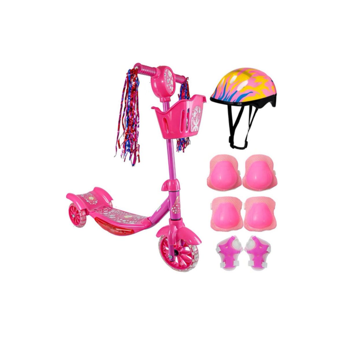 GENERICO - Monopatin 3 Ruedas Con Luces Musica+set de protección rosa