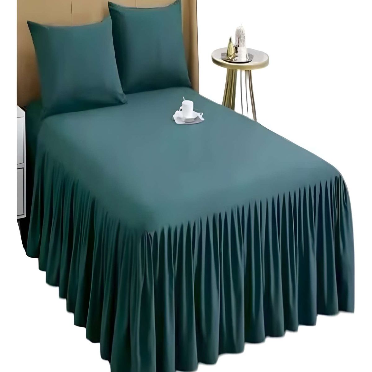 GENERICO - FALDON DE CAMA SIN FUNDA 2 PLAZAS VERDE
