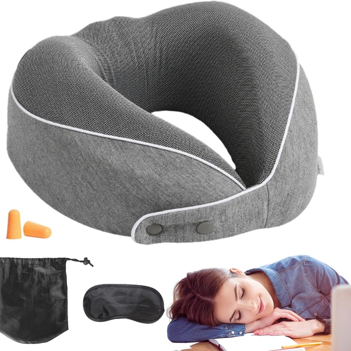 AIZO - Gris Almohada De Cuello Para Viaje Trabajo