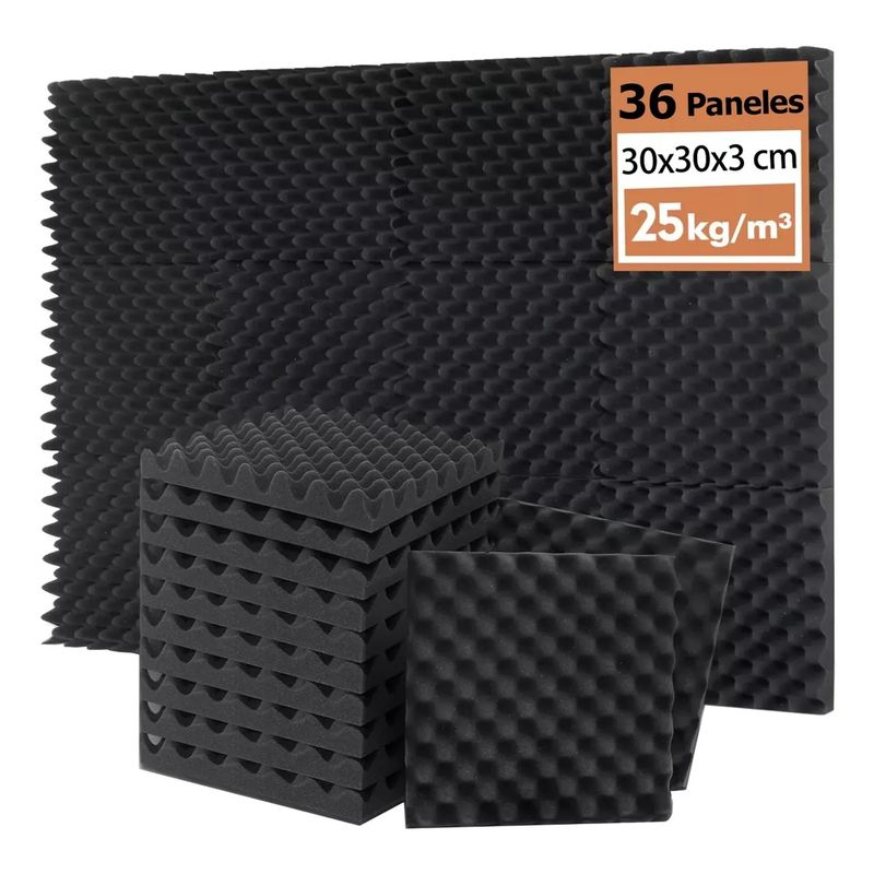 KUANGYE - 36 Paneles Acústicos Espuma Acústica,material Acústico Nergo 30x30x3cm