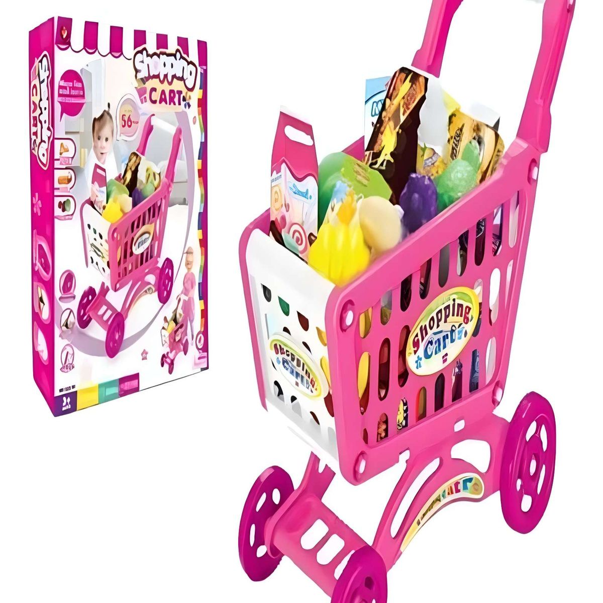 GENERICO - JUGUETE CARRITO DE COMPRAS 56 PZAS ROSADO