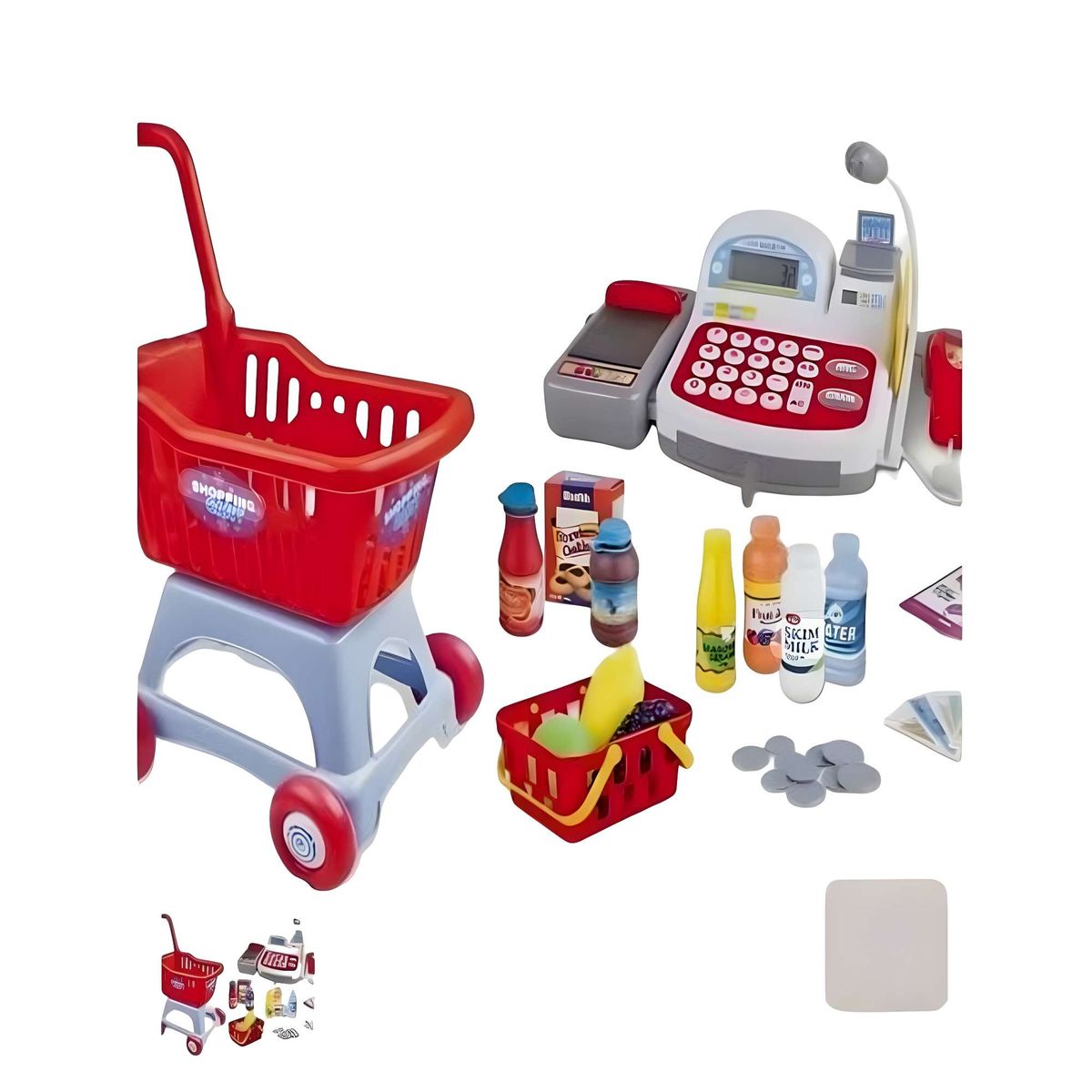 GENERICO - SET DE CAJA REGISTRADORA Y CARRO DE SUPERMERCADO GRANDE